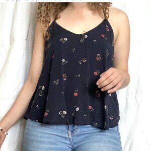 HOLLISTER Floral Dark Blue Strappy Sleeveless Racerback Tank Womens Medium